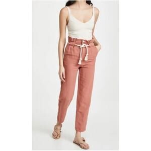 Women's Veronica Beard Karter Linen Blend Pleated Crop Pants in Mocha size 4